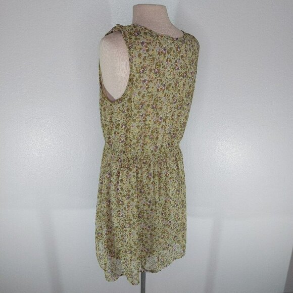 Mossimo Supply Co Womens XL Floral Dress Lined Olive Lavender Yellow Ruffle Top - Picture 4 of 14